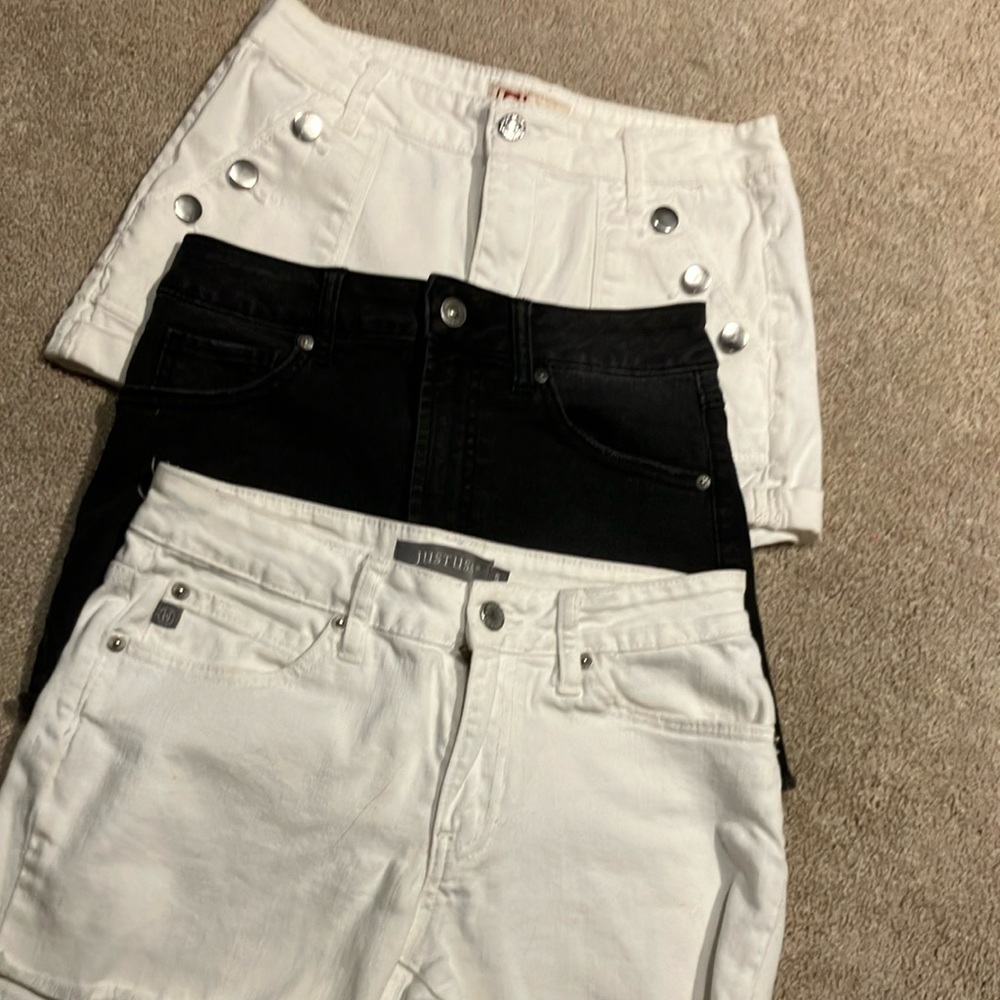 3PIECES!!! White and Black Denim Shorts Set